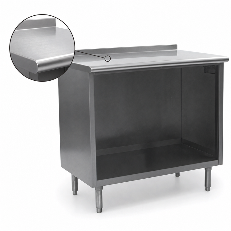 Product image #4 for Spec-Master Underbar Open Front Cabinet Base Work Table, 72 x 24 Inches, 14-Gauge 304 Stainless Steel Top, 1-1/2 Inch Rear Up-Turn
