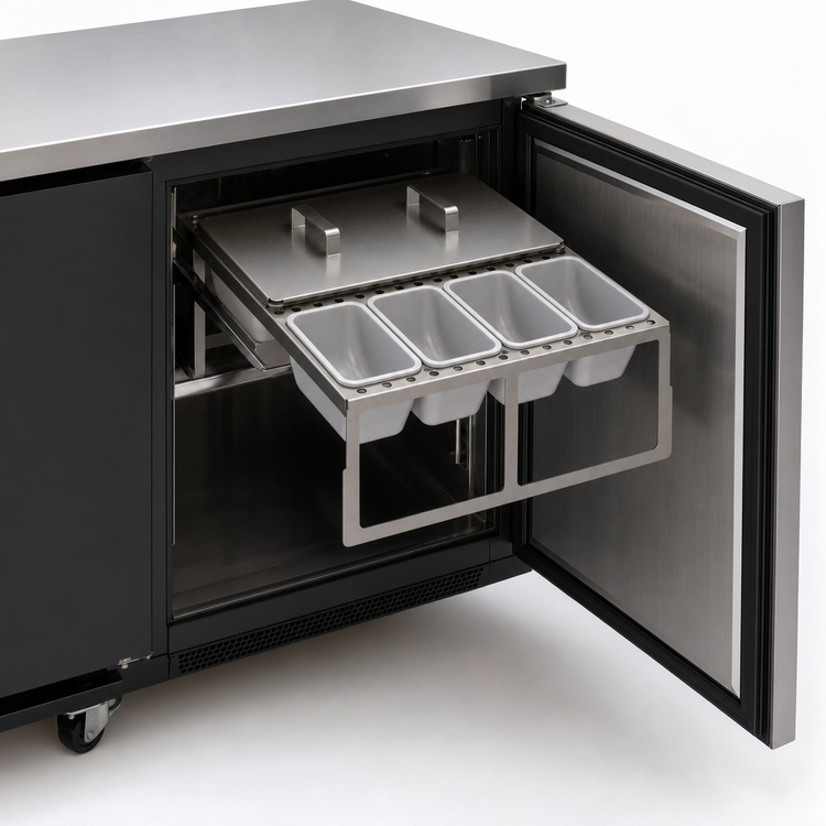 Product image #4 for Glastender Full Condiment Drawer Insert for 16-Inch Door Opening Bar-Profile Cooler, 12-Cup Capacity