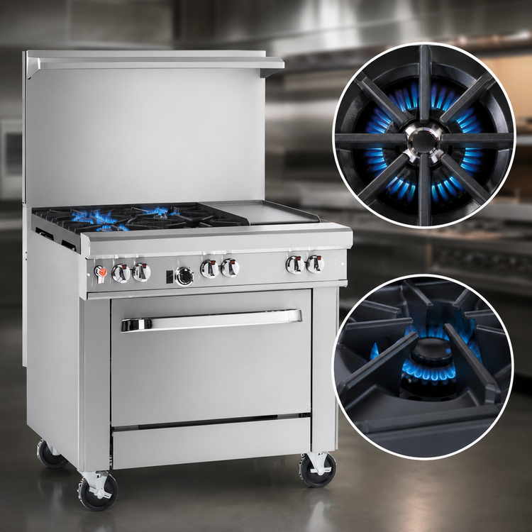 Product image #4 for Ultimate 36-Inch Commercial Gas Range with 24-Inch Thermostatic Griddle and Cabinet Base