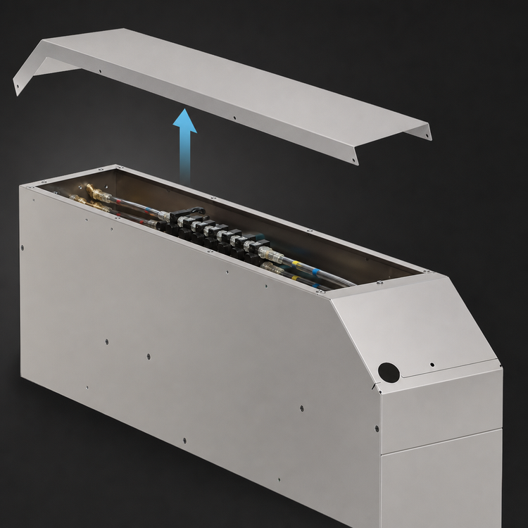 Product image #4 for Glastender Pass-Thru Stainless Steel Soda Manifold Housing for 8-14 Button Manifolds, 6"W x 38"D x 18"H
