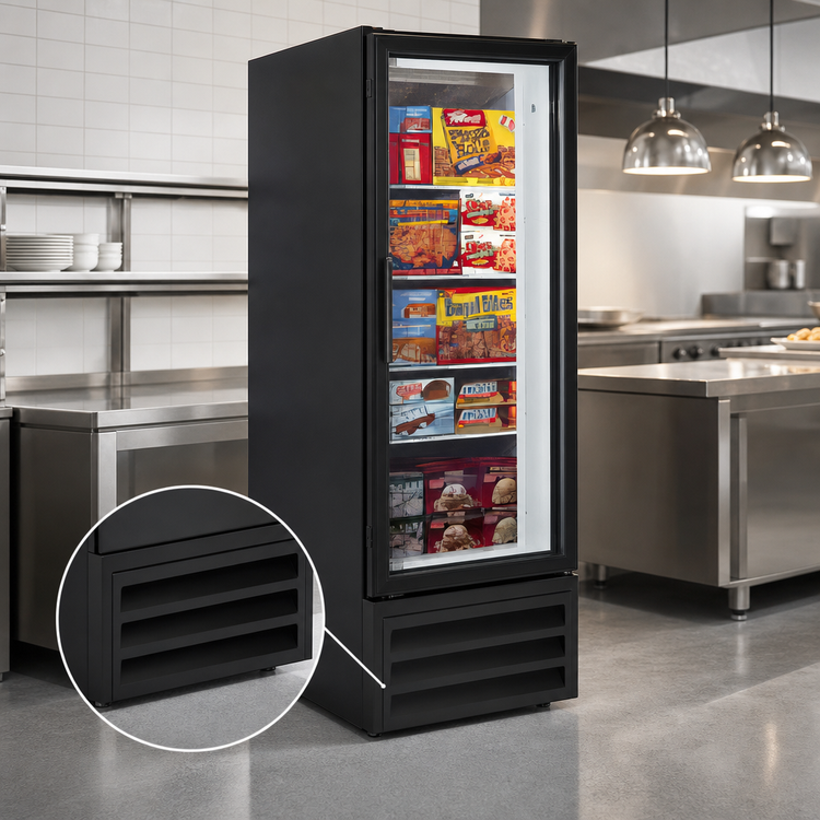 Product image #4 for Howard-McCray GR88BM-B Four-Section Bottom-Mount Self-Contained Glass Door Refrigerator Merchandiser, 88 Cu. Ft., Black