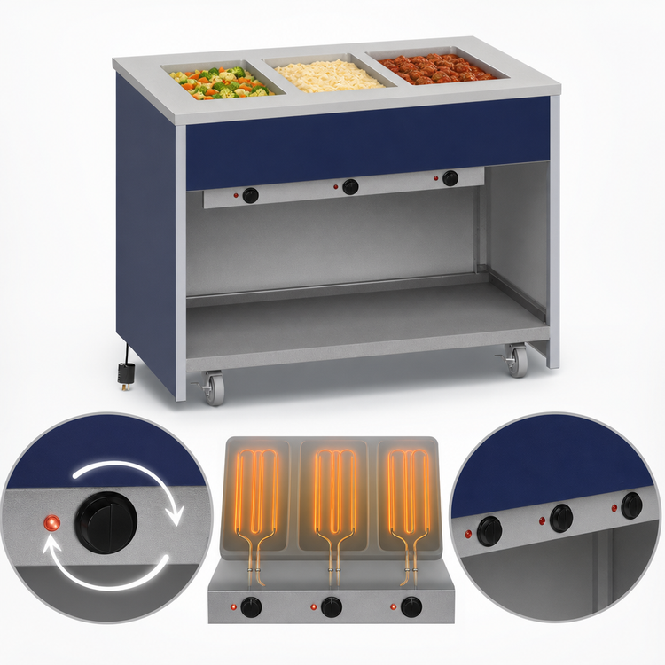 Product image #4 for Atlas Metal INFIH-3 Mobile Electric Hot Food Unit, 3-Well, Open Cabinet Base