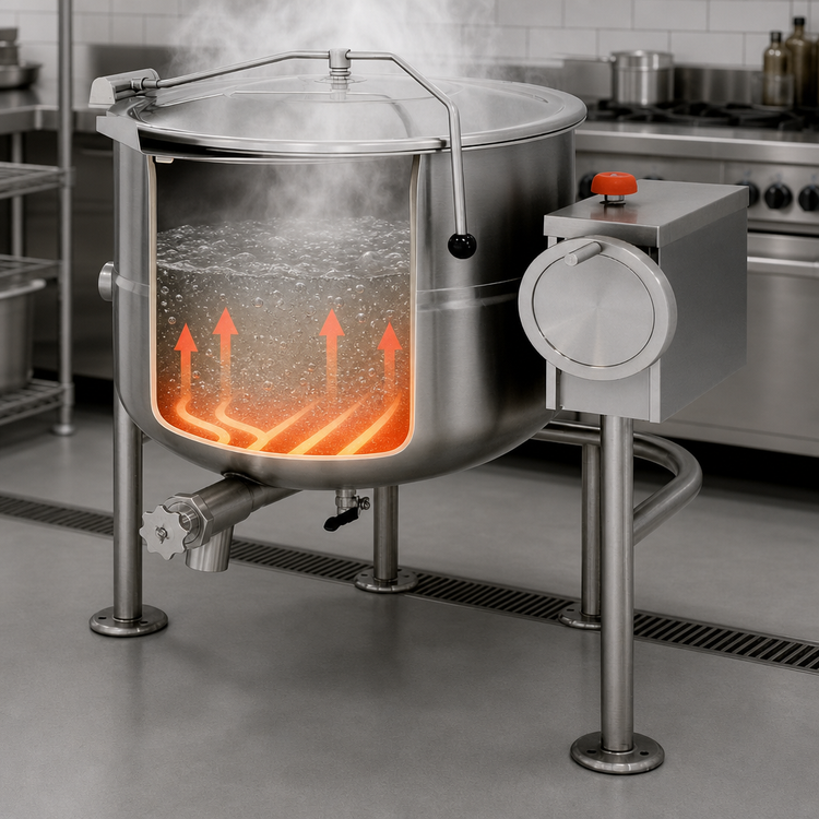 Product image #4 for Cleveland Range KDL150T 150-Gallon Direct Steam Tilting Steam Kettle with Open Quad-Leg Base