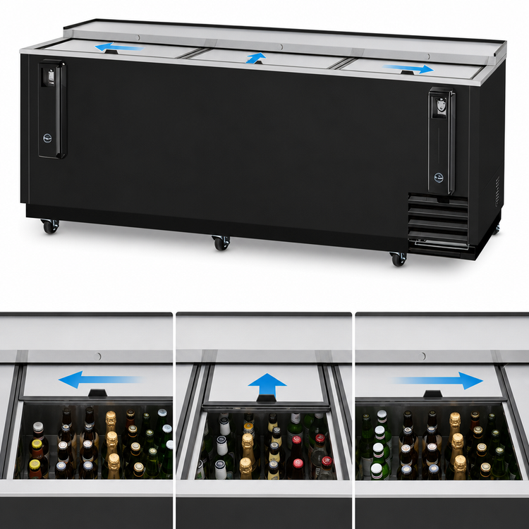 Product image #4 for Turbo Air Super Deluxe 95-Inch Wide Black Laminated Bottle Cooler with Three Sliding Lids