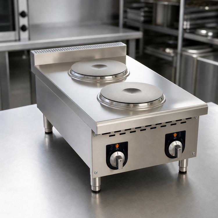 Product image #4 for Omcan Countertop Electric Hot Plate, 15-Inch, 2-Burner Solid Top, 208V