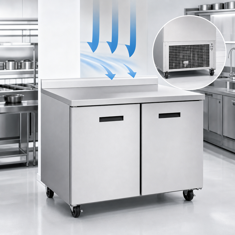 Product image #4 for Randell 48-Inch 2-Section Worktop Freezer with Solid Doors and Rear-Mounted Self-Contained Refrigeration