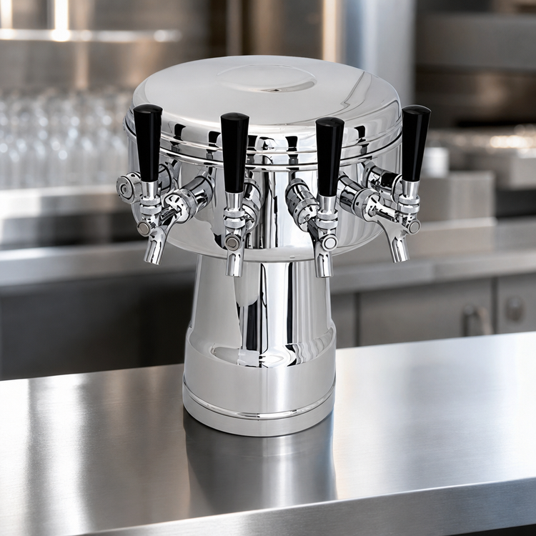 Product image #4 for Glastender 4-Faucet Mirror Finish Stainless Steel Glycol-Cooled Mushroom Draft Dispensing Tower