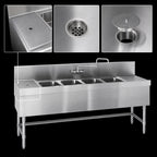 Thumbnail image #4 for Eagle Group Spec-Bar B5L-4-19 Four-Compartment Underbar Sink with Left Drainboard, 304 Stainless Steel, Included Faucet, 60 x 19 x 37 Inches