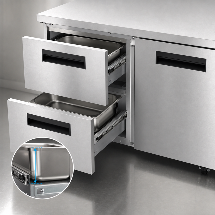 Product image #4 for Hoshizaki Steelheart 48-Inch Two-Section Undercounter Freezer with 2 Drawers and Solid Door, 12 Cu. Ft.