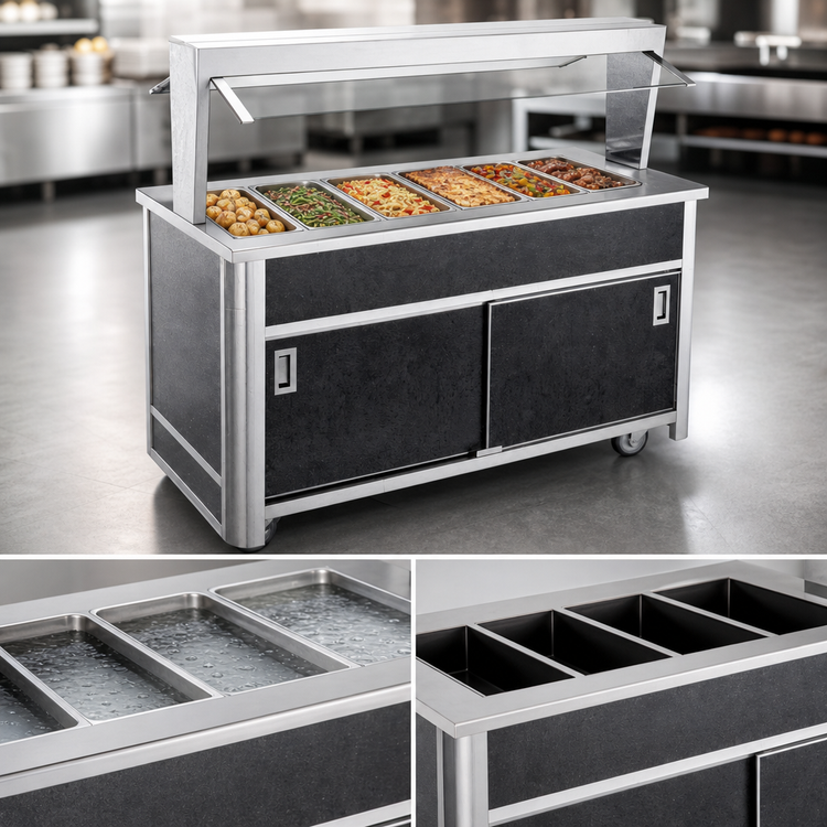 Product image #4 for Atlas Metal BLH-6-BU Mobile 6-Well Electric Buffet Style Hot Food Serving Counter