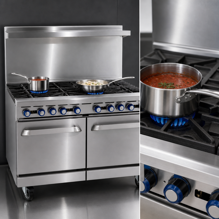 Product image #4 for Imperial Pro Series 48-Inch Gas Restaurant Range with 8 Open Burners and 2 Space Saver Ovens