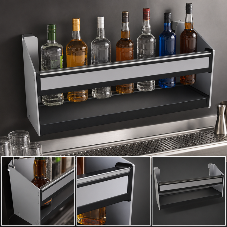 Product image #4 for Glastender Single Clip-On Speed Rail, 18-Inch Wide, Stainless Steel with Clear Lift-Off Liquor ID Cover