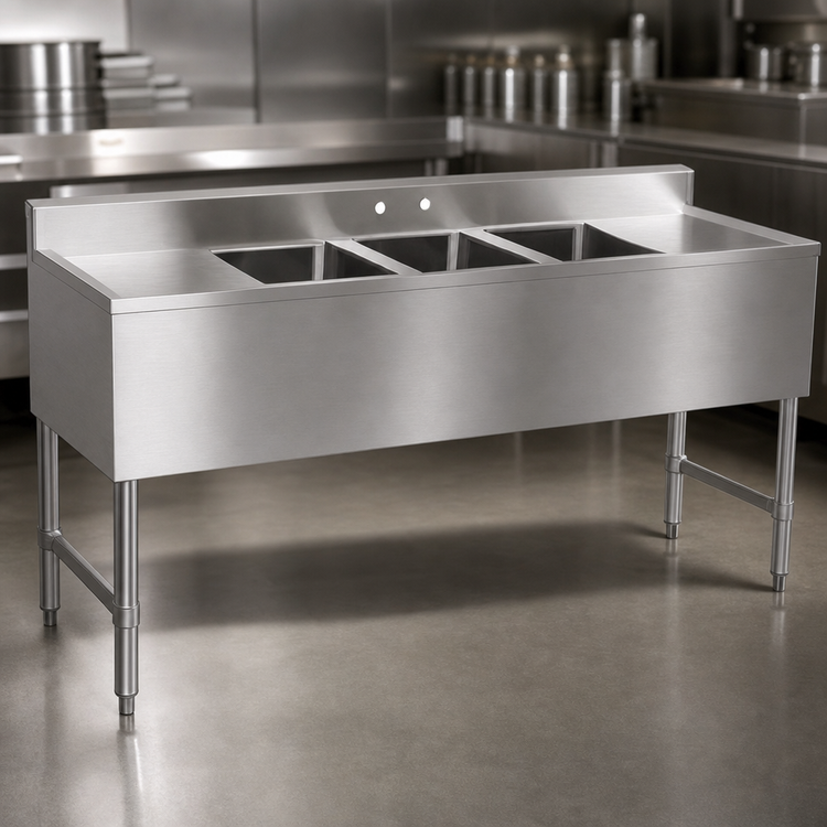 Product image #4 for Serv-Ware 38.5-Inch Three-Compartment Stainless Steel Bar Sink with 3-Inch Backsplash