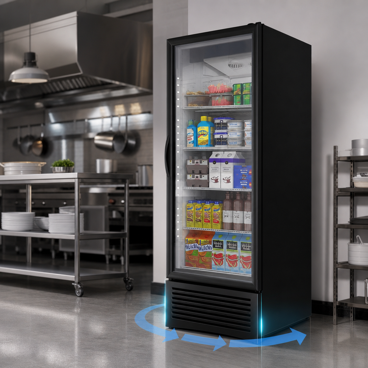 Product image #4 for Omcan Elite Series One-Section Reach-In Glass Door Refrigerated Display Merchandiser, 19.2 Cu. Ft., Black
