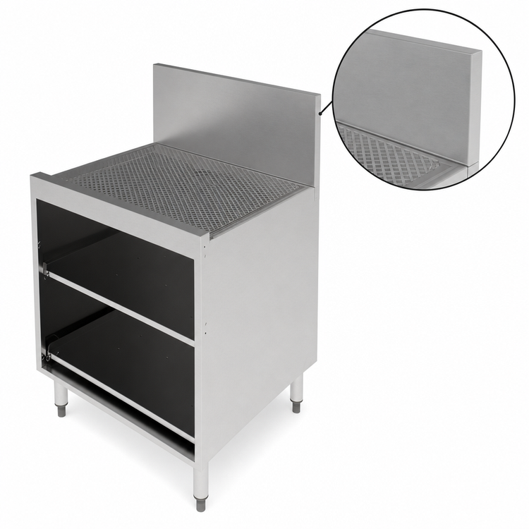 Product image #4 for Quick Ship Stainless Steel Underbar Bar Glass Storage Cabinet with Drainboard Top and 2 Adjustable Rack Shelves