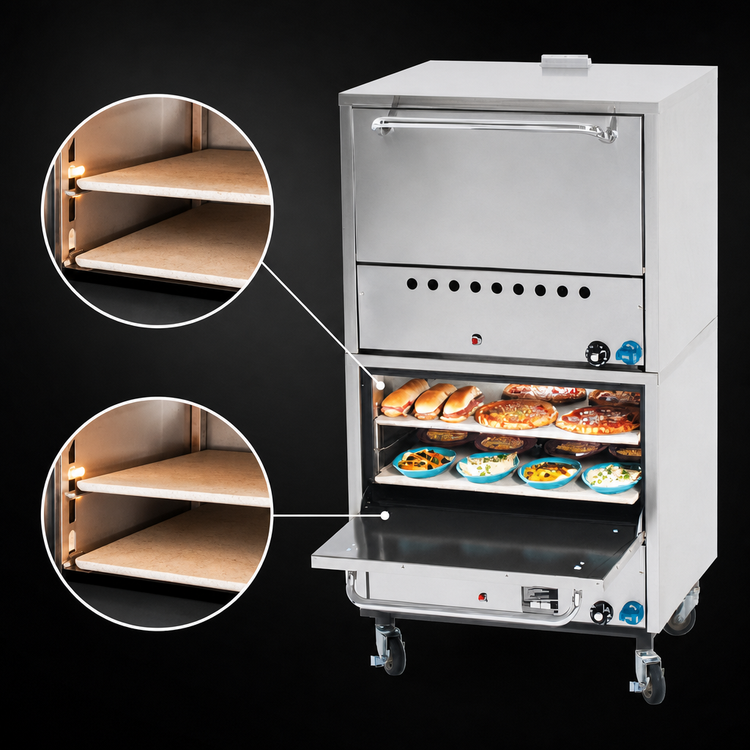 Product image #4 for Comstock-Castle 2PO19 Double-Stack Gas Pizza Oven on Leg Frame with 4 Hearth Decks