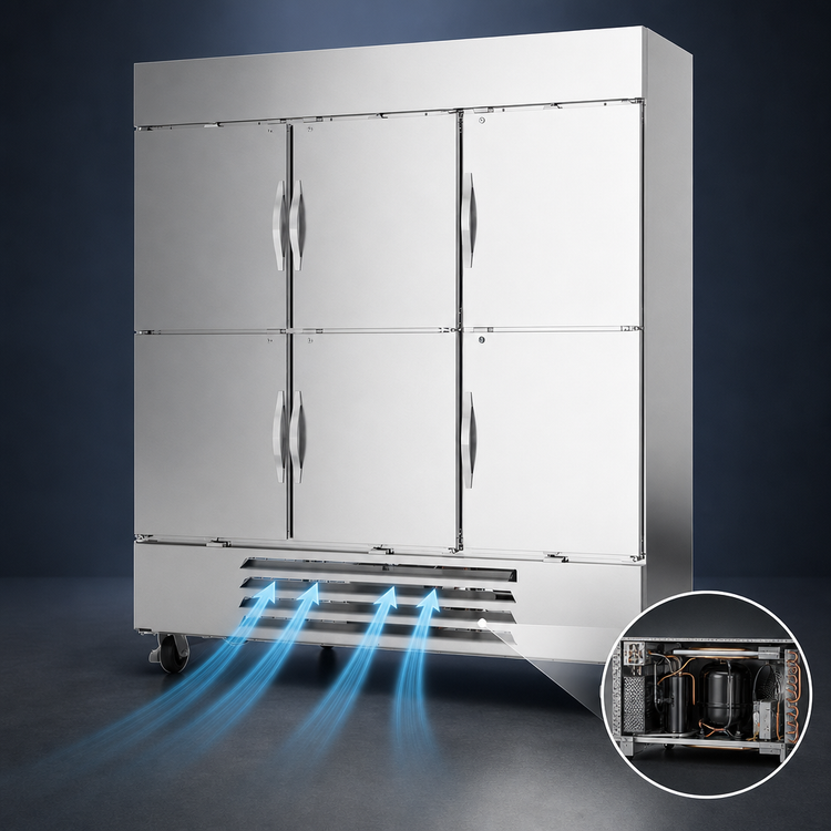 Product image #4 for Beverage-Air Horizon Series Three-Section Half-Solid Door Reach-In Freezer, 75-Inch Wide, Bottom Mount
