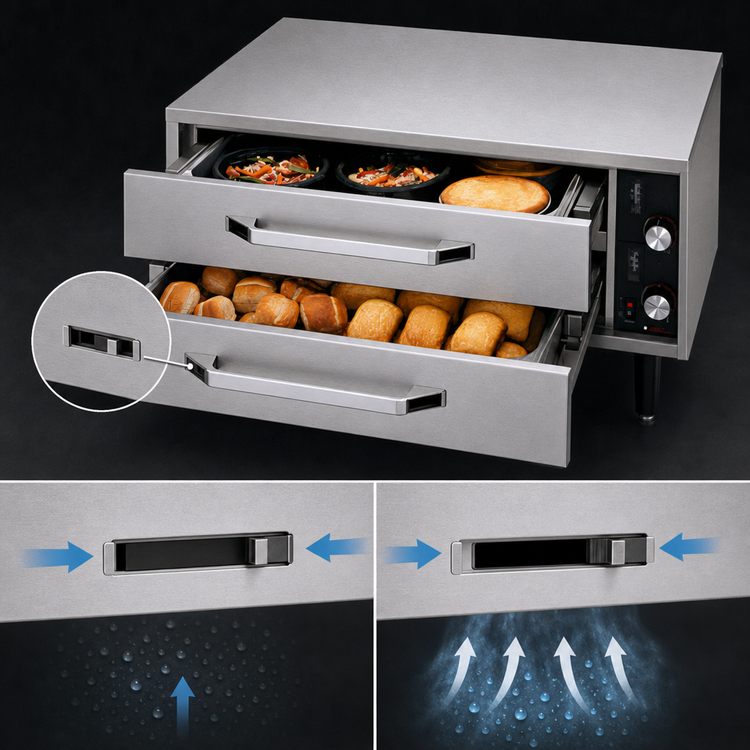 Product image #4 for Hatco HDW-1R2 Freestanding Stainless Steel Split Drawer Food Warmer, 2 Drawers, Thermostatic Controls
