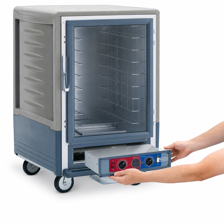 Product image #4 for Metro C5 3 Series Half-Height Low-Watt Combination Heated Holding and Proofing Cabinet with Gray Insulation Armour, Clear Polycarbonate Door, and Fixed Wire Slides