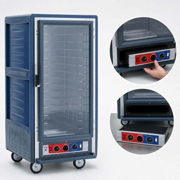 Product image #4 for Metro C5 3 Series Low-Watt Mobile Heated Holding & Proofing Cabinet, 3/4 Height, Blue Insulation Armour, Clear Polycarbonate Door