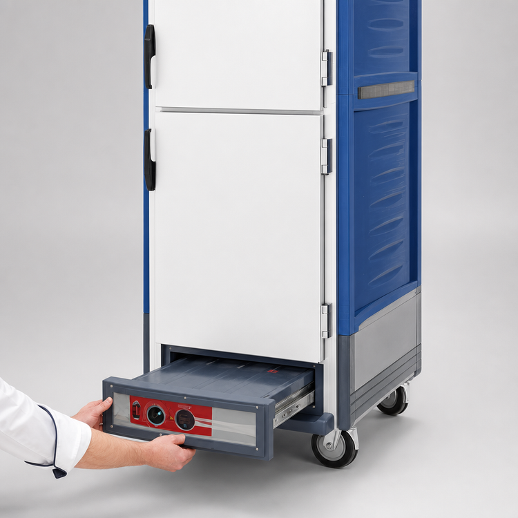 Product image #4 for Metro C5 3 Series Full-Height Mobile Heated Holding Cabinet with Dutch Solid Doors, Lip Load Slides, and Blue Insulation Armour