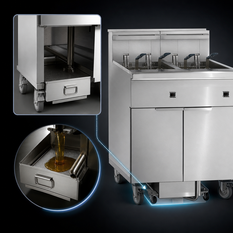 Product image #4 for Imperial Electric Floor Fryer, 2-Tank, 50 lb. Capacity Each, Built-In Space Saver Filter System
