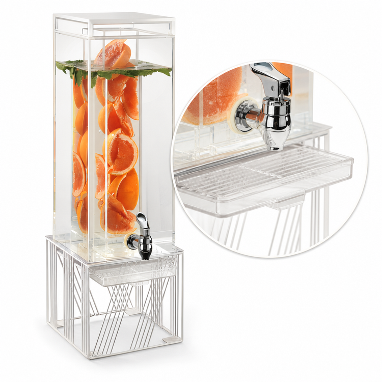 Product image #4 for Portland 3 Gallon Square Acrylic Beverage Dispenser with Infusion Chamber, Drip Tray, and Spigot, White