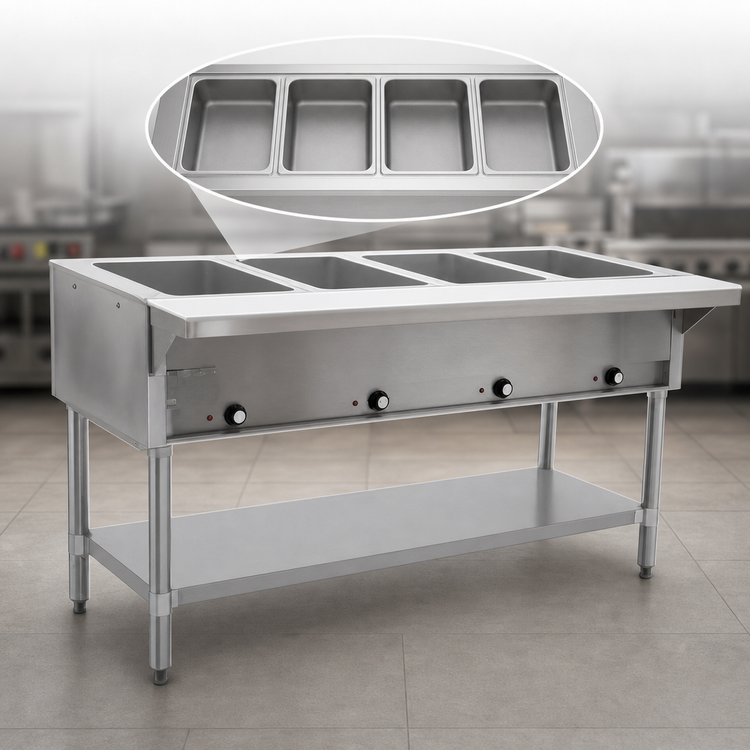 Product image #4 for Eagle Group DHT4-240-3 Electric Hot Food Table, Open Base, 4 Dry Wells, 63-1/2 Inch Wide, 240V 3-Phase