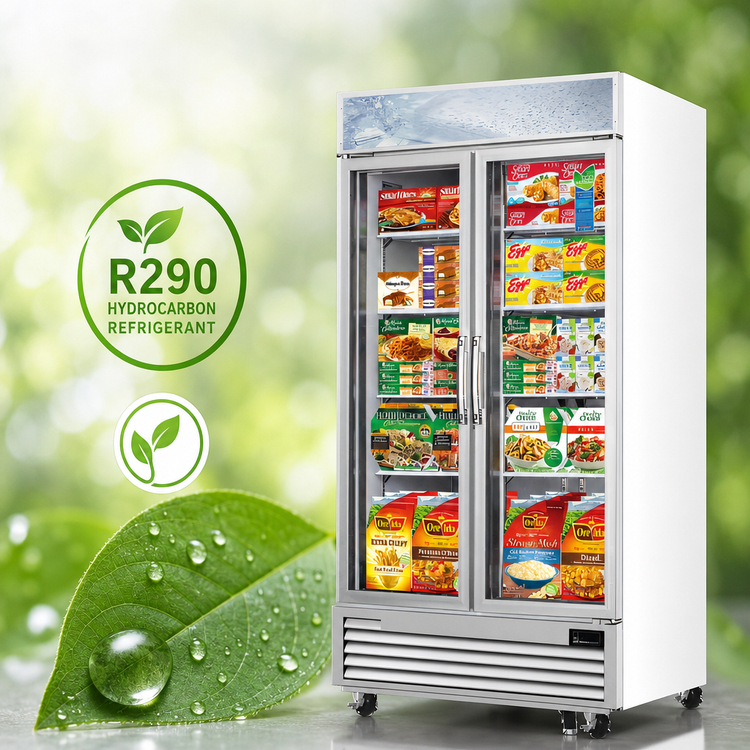 Product image #4 for Everest Refrigeration EMGF36 Two-Section Reach-In Glass Door Merchandiser Freezer, 41 Inch Wide, Bottom-Mount Self-Contained, R290