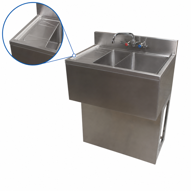 Product image #4 for BK Resources Slim-Line 36-Inch Two-Compartment Underbar Sink with Left Drainboard and Faucet