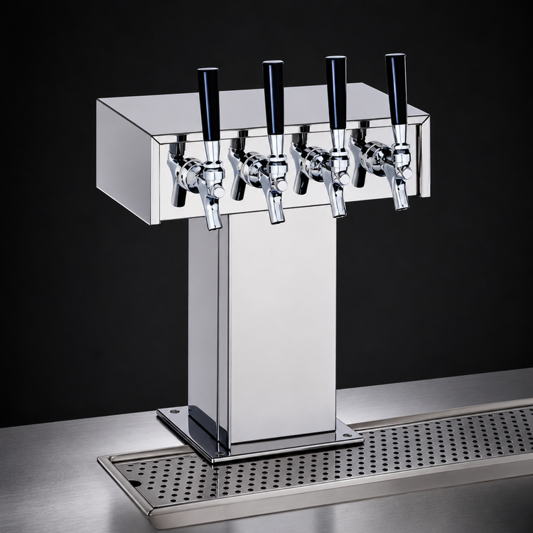 Product image #4 for Perlick 4-Faucet Extra High Countertop Tee Draft Beer Tower, Glycol-Cooled, Polished Chrome
