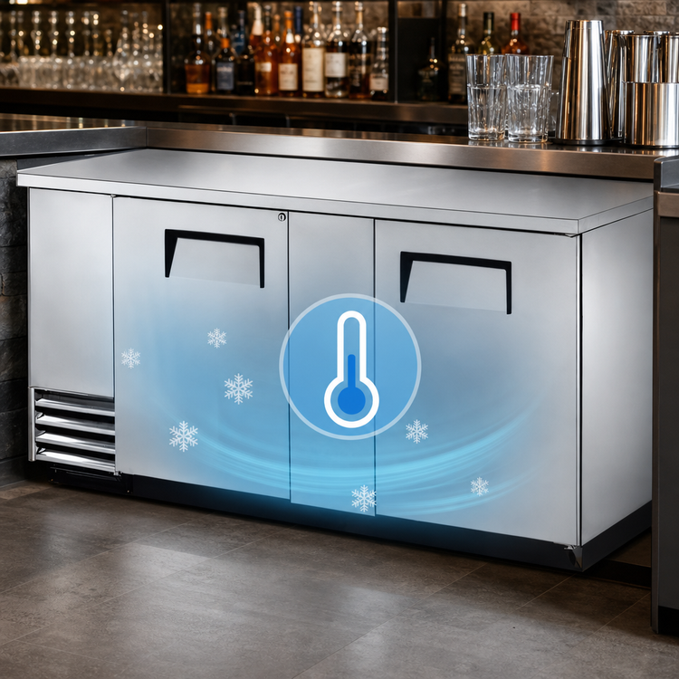 Product image #4 for True TBB-3-S-HC Two-Section Solid Swing Door Back Bar Cooler, 69-1/8 Inch, Left-Side Self-Contained Refrigeration