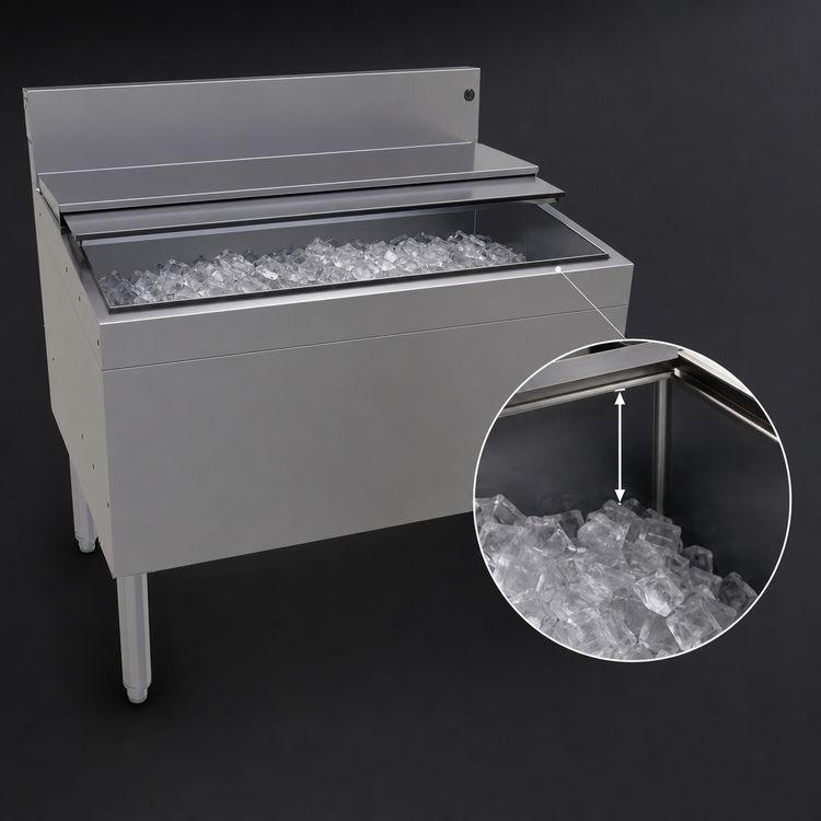 Product image #4 for Glastender Extra Deep Stainless Steel Underbar Ice Bin with 10-Circuit Cold Plate, 36 x 24 Inches