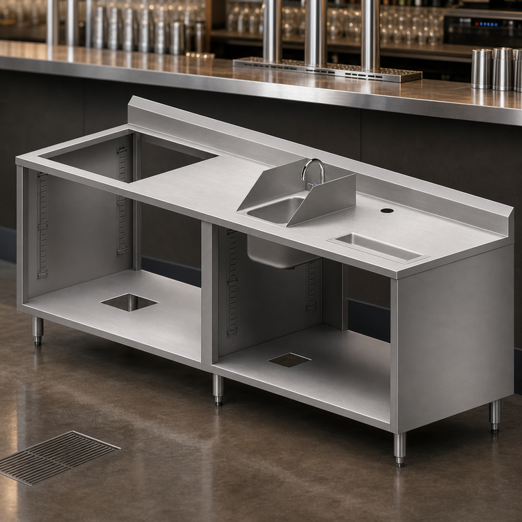 Product image #4 for BK Resources 96-Inch Underbar Soda Dispenser Cabinet with Hand Sink and Urn Trough