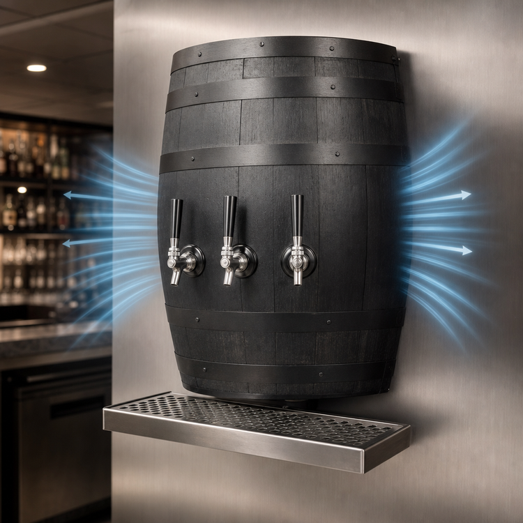 Product image #4 for Glastender Wood Barrel Wall-Mount Air-Cooled Draft Dispensing Tower with 3 Stainless Steel Faucets