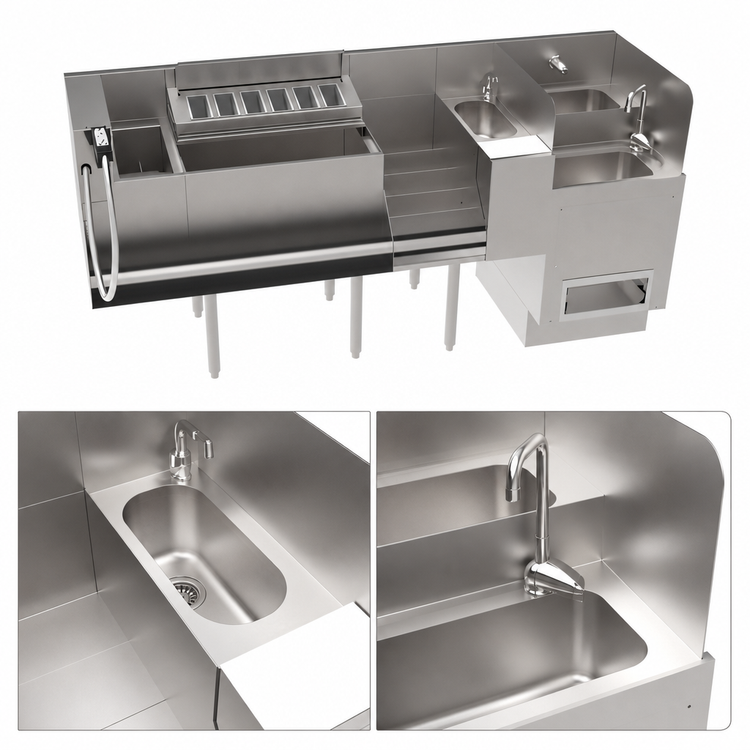 Product image #4 for Krowne Taffer Underbar Beverage Command Station with 10-Circuit Cold Plate, Hybrid Sink, and Speedrail - 70 Inch
