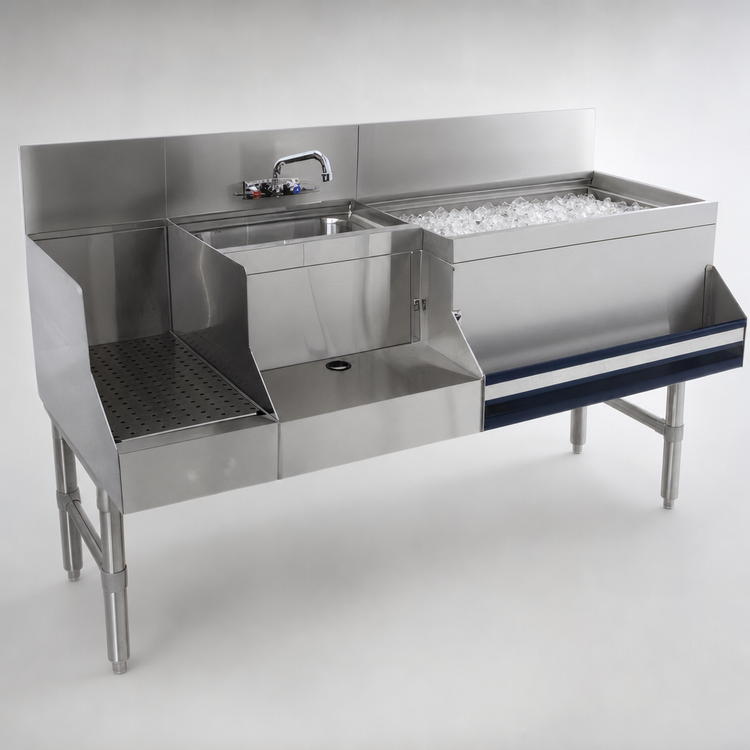 Product image #4 for Prestige Uni-Serv 48-Inch Speed Bar with Right-Side Ice Bin, Dump Sink, and Blender Recess