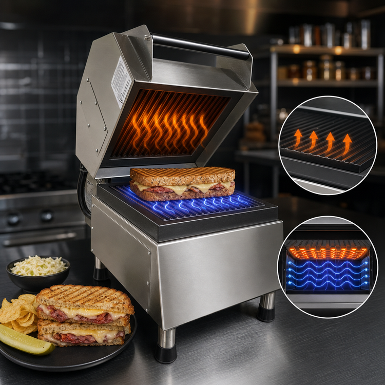 Product image #4 for Nemco PaniniPro™ Countertop Commercial Panini Press with Grooved Top and Bottom Plates, 240V