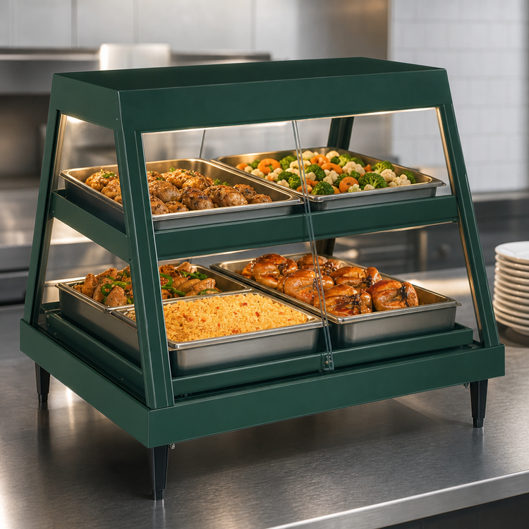 Product image #4 for Hatco Glo-Ray Heated Countertop Hot Food Display Case, Full-Service, Glass Front, 4-Pan Dual Shelf, Humidity