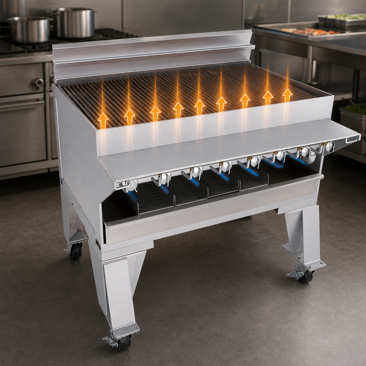 Product image #4 for Bakers Pride Dante Series CH-8 Extra Heavy-Duty Floor Model Gas Charbroiler, 42 x 24-Inch Broiling Area, 8 Burners, 144,000 BTU