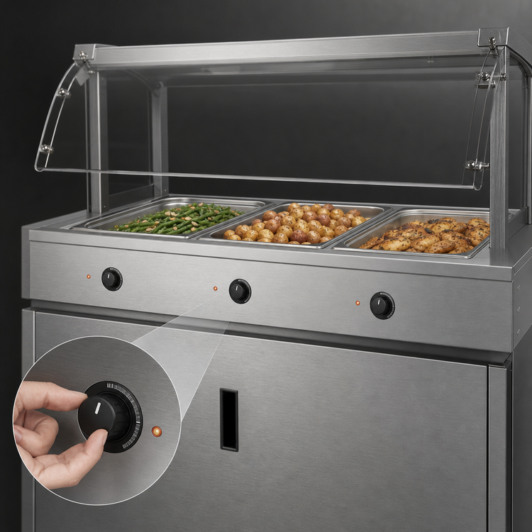 Product image #4 for Vollrath 2-Series Portable 3-Well Hot Food Station with Buffet Breath Guard and Enclosed Storage Base, Brushed Aluminum