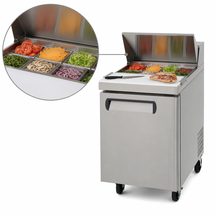 Product image #4 for Migali Competitor Series® Single-Section Refrigerated Sandwich Prep Table, 27.5 Inch Wide, 8-Pan Capacity, Rear-Mount Self-Contained