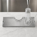 Thumbnail image #4 for Micro Matic USA DP-MET-T-24GR-Z Surface-Mount Stainless Steel Drip Tray Trough with Glass Rinser, Metropolis T Tower Cutout, 24 x 8.5 Inches