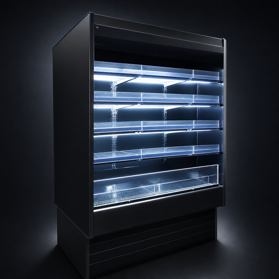 Four Rows of Lighted Shelves