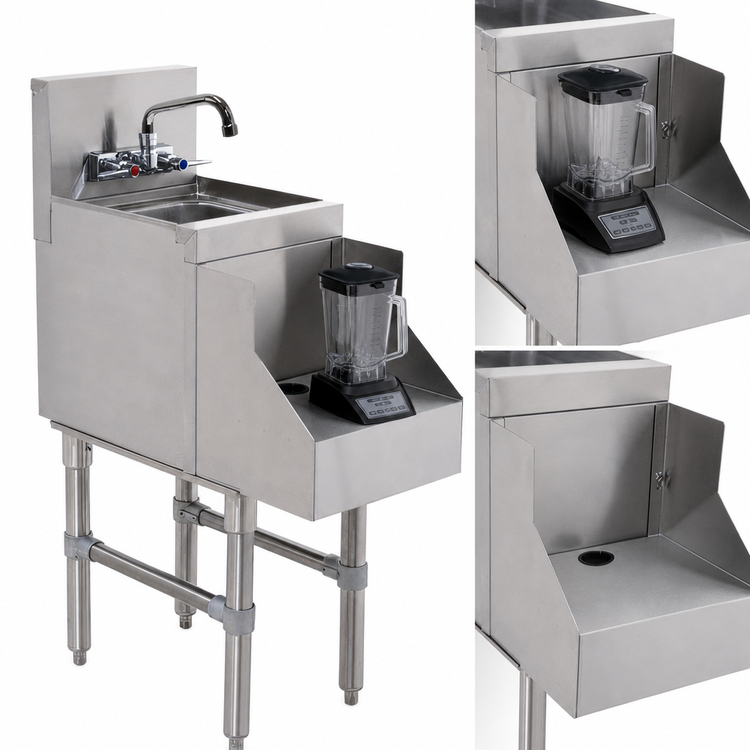 Product image #4 for Advance Tabco Prestige Supreme Freestanding Stainless Steel Blender Station with Dump Sink and Recessed Blender Shelf