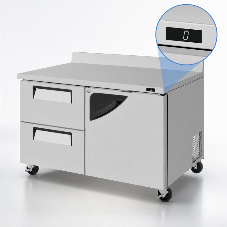 Product image #4 for Turbo Air Super Deluxe 2-Section Worktop Freezer with 1 Door and 2 Drawers, 48-1/4 Inch Wide, Rear-Mounted Self-Contained