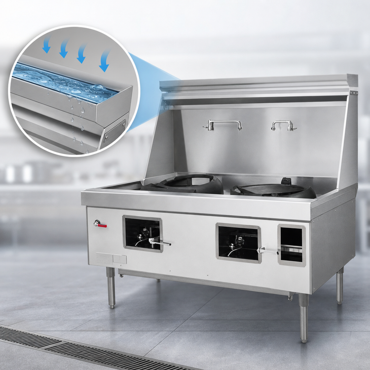 Product image #4 for York Y-2-STD Two-Chamber Gas Wok Range with Water-Cooled Top and Chinese Swing Faucets