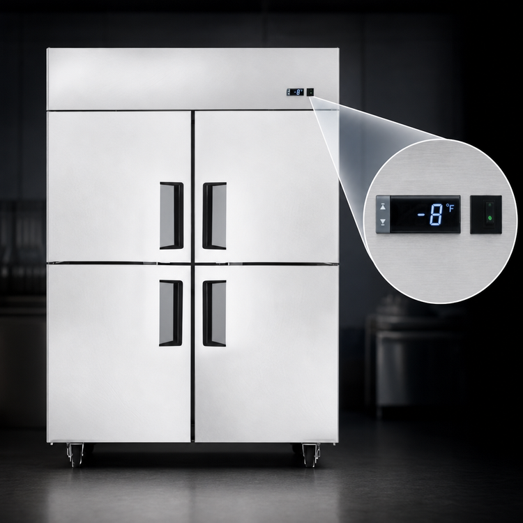 Product image #4 for Atosa Two-Section Top-Mount Self-Contained Reach-In Freezer with 4 Solid Half Doors, 43.2 Cu. Ft., Stainless Steel