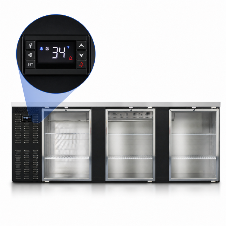 Product image #4 for Continental Refrigerator BB90NGD 90" Black Enamel Triple Glass Door Back Bar Cooler