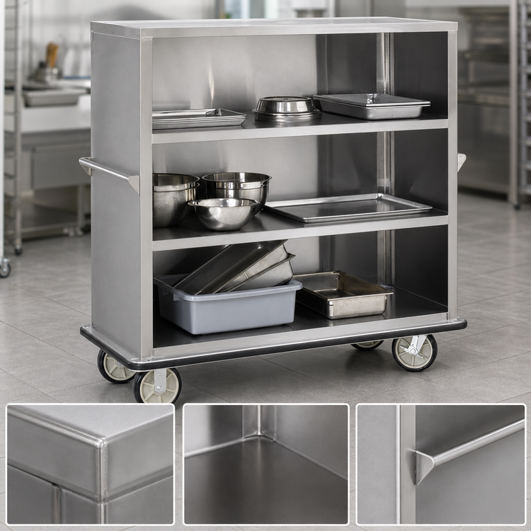 Product image #4 for FWE Super Duty Stainless Steel Enclosed Queen Mary Utility Cart, 4 Shelves, 62-Inch Wide